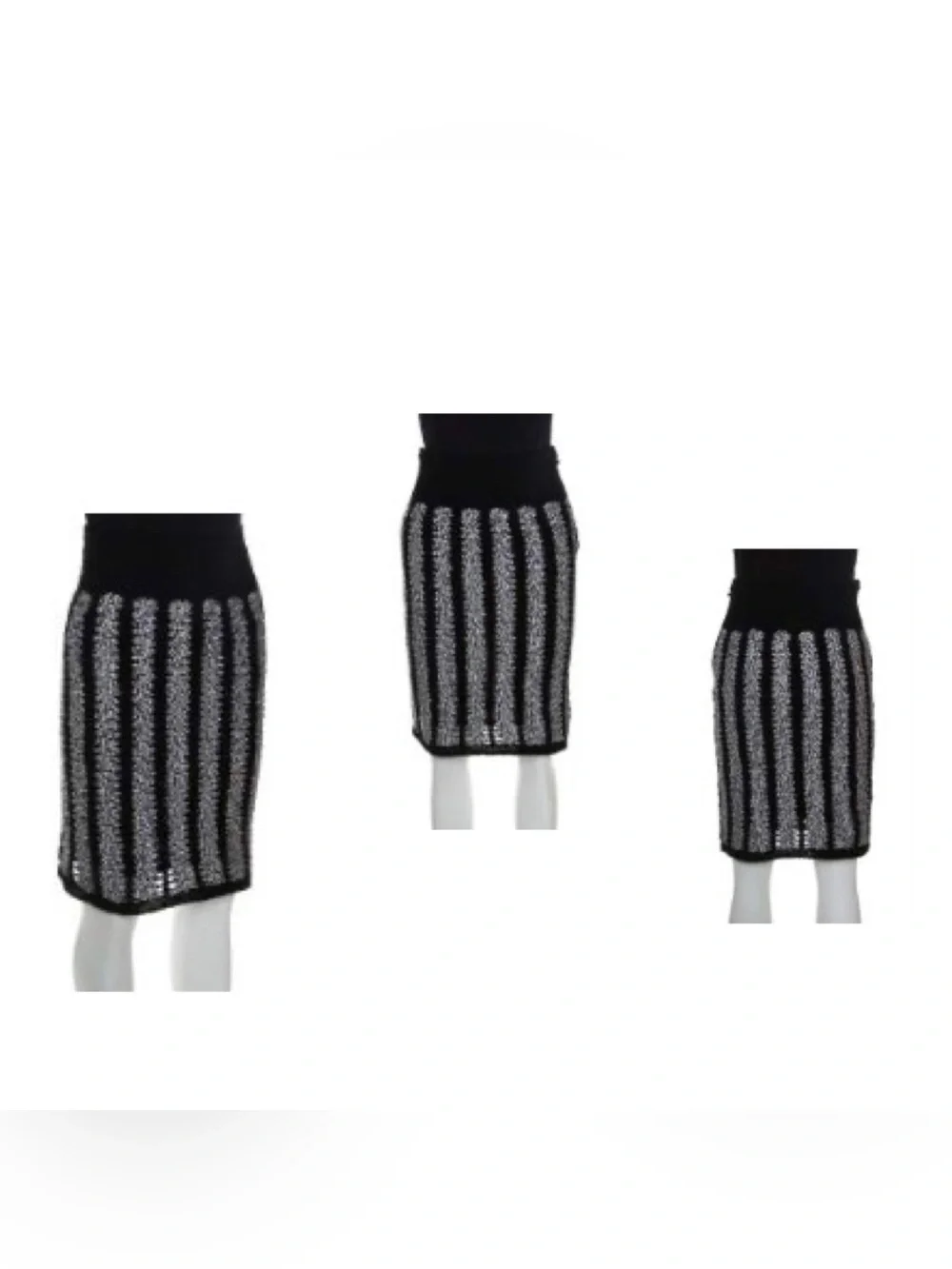 Vintage Chanel Black and White Crochet Detail Geometric Textured Skirt